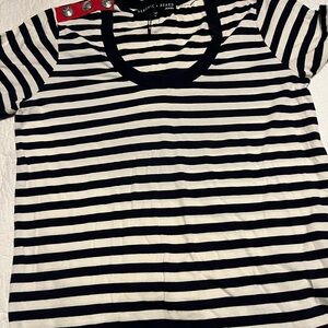 Veronica Beard Black and White Striped Short Sleeve Tee
